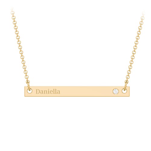 Birthstone Name Bar Pendant – 10K Yellow Gold with Cubic Zirconia
