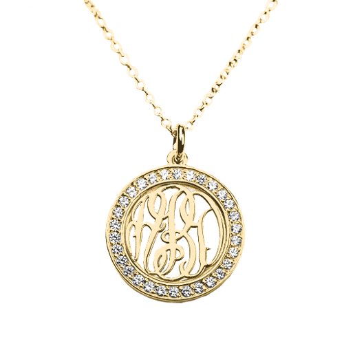 Sparkling Halo Monogram Pendant – 10K Yellow Gold with White Premium Zirconia