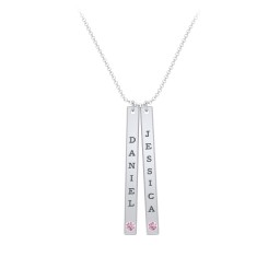 Multi Vertical Birthstone Bar Pendant - 2 Bar in 925 Sterling Silver with Pink Tourmaline, Red Premium Zirconia, and Fancy Pink Premium Zirconia