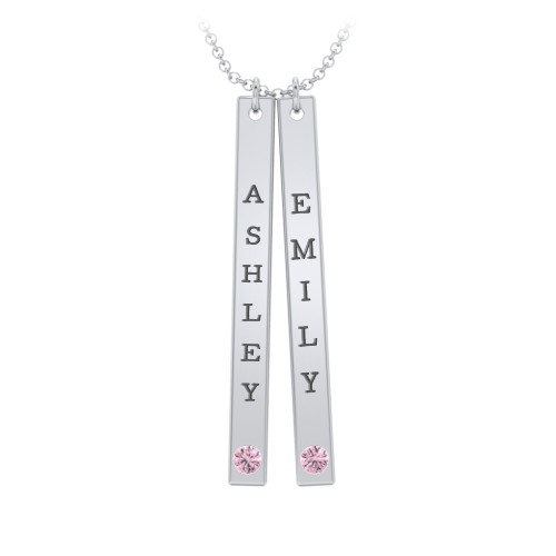 Multi Vertical Birthstone Bar Pendant - 2 Bar – Sterling Silver with Pink Tourmaline