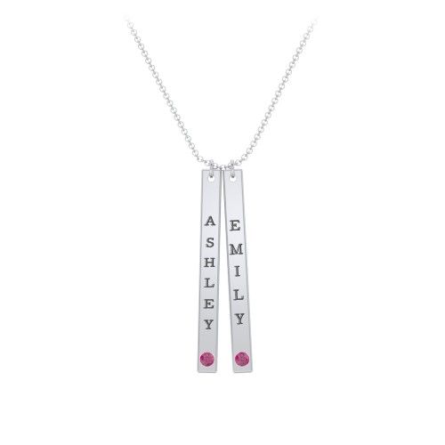 Multi Vertical Birthstone Bar Pendant - 2 Bar – Sterling Silver with Ruby
