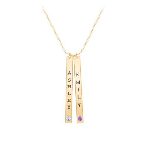 Multi Vertical Birthstone Bar Pendant - 2 Bar – 10K Yellow Gold with Blue Topaz and Amethyst