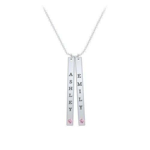 Multi Vertical Birthstone Bar Pendant - 2 Bar – Sterling Silver with Pink Tourmaline