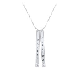 Multi Vertical Birthstone Bar Pendant - 2 Bar in 925 Sterling Silver with Cubic Zirconia, Red Premium Zirconia, and Fancy Pink Premium Zirconia