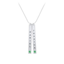 Multi Vertical Birthstone Bar Pendant - 2 Bar in 925 Sterling Silver with Emerald, Red Premium Zirconia, and Fancy Pink Premium Zirconia