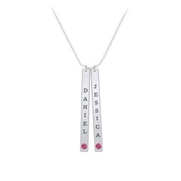 Multi Vertical Birthstone Bar Pendant - 2 Bar in 925 Sterling Silver with Ruby, Red Premium Zirconia, and Fancy Pink Premium Zirconia