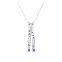 Multi Vertical Birthstone Bar Pendant - 2 Bar in 925 Sterling Silver with Blue Sapphire, Red Premium Zirconia, and Fancy Pink Premium Zirconia