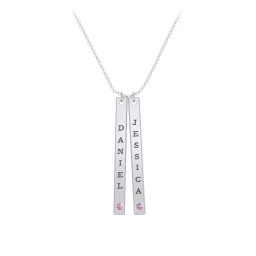Multi Vertical Birthstone Bar Pendant - 2 Bar in 925 Sterling Silver with Pink Tourmaline, Red Premium Zirconia, and Fancy Pink Premium Zirconia