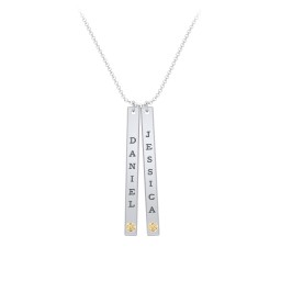 Multi Vertical Birthstone Bar Pendant - 2 Bar in 925 Sterling Silver with Citrine, Red Premium Zirconia, and Fancy Pink Premium Zirconia