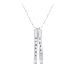 Multi Vertical Birthstone Bar Pendant - 2 Bar in 925 Sterling Silver with Diamond, Red Premium Zirconia, and Fancy Pink Premium Zirconia