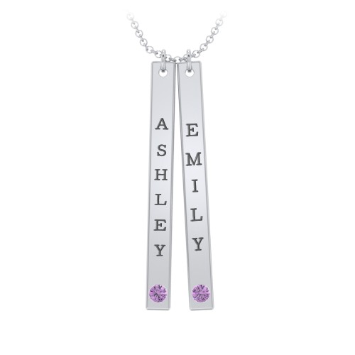 Multi Vertical Birthstone Bar Pendant - 2 Bar – Sterling Silver with Amethyst