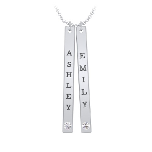 Multi Vertical Birthstone Bar Pendant - 2 Bar – Sterling Silver with Cubic Zirconia