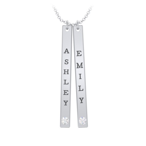 Multi Vertical Birthstone Bar Pendant - 2 Bar – Sterling Silver with Diamond