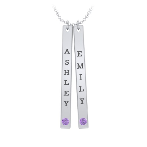Multi Vertical Birthstone Bar Pendant - 2 Bar – Sterling Silver with Amethyst