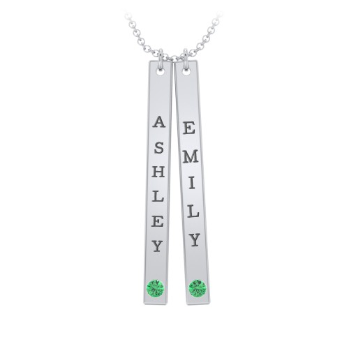 Multi Vertical Birthstone Bar Pendant - 2 Bar – Sterling Silver with Emerald