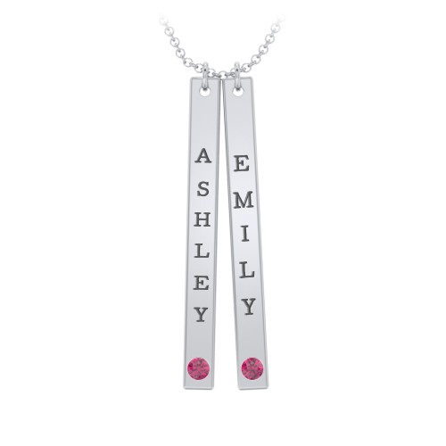 Multi Vertical Birthstone Bar Pendant - 2 Bar – Sterling Silver with Ruby