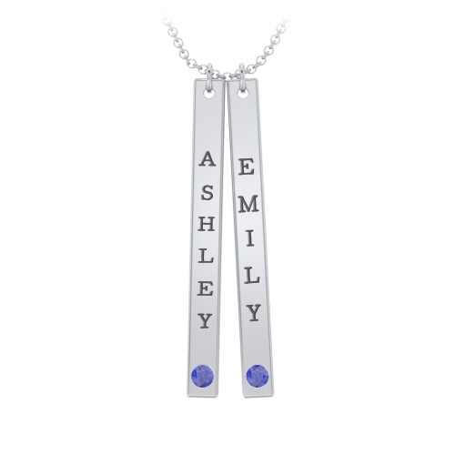 Multi Vertical Birthstone Bar Pendant - 2 Bar – Sterling Silver with Blue Sapphire