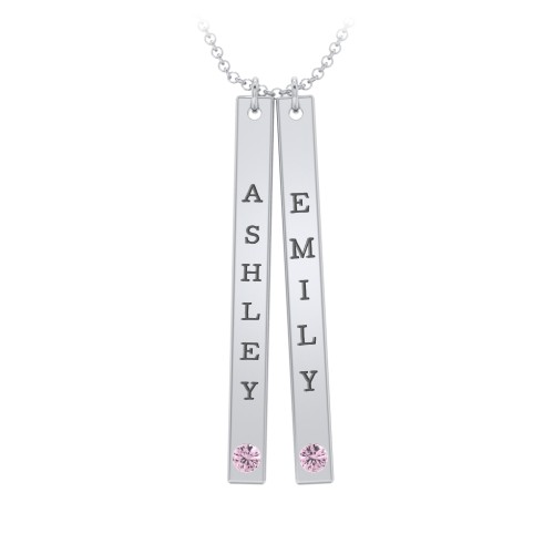 Multi Vertical Birthstone Bar Pendant - 2 Bar – Sterling Silver with Pink Tourmaline