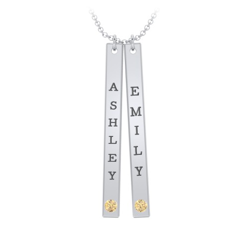 Multi Vertical Birthstone Bar Pendant - 2 Bar – Sterling Silver with Citrine