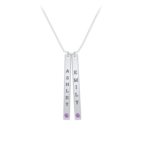 Multi Vertical Birthstone Bar Pendant - 2 Bar – Sterling Silver with Amethyst