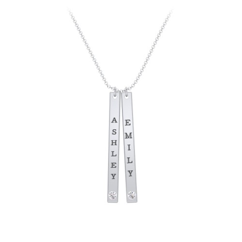 Multi Vertical Birthstone Bar Pendant - 2 Bar – Sterling Silver with Cubic Zirconia