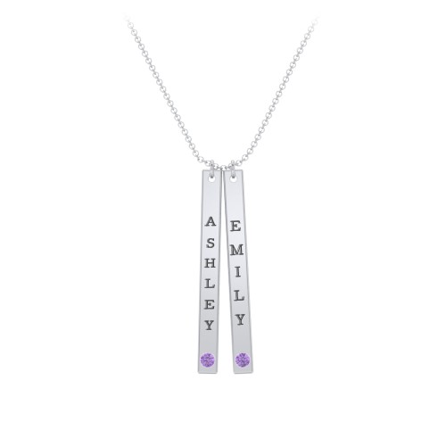 Multi Vertical Birthstone Bar Pendant - 2 Bar – Sterling Silver with Amethyst