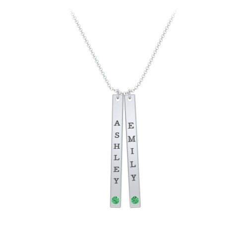 Multi Vertical Birthstone Bar Pendant - 2 Bar – Sterling Silver with Emerald