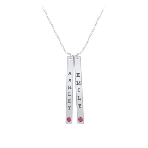 Multi Vertical Birthstone Bar Pendant - 2 Bar – Sterling Silver with Ruby