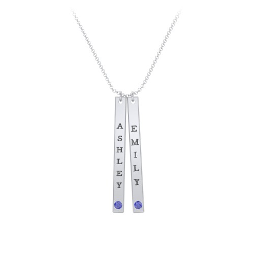 Multi Vertical Birthstone Bar Pendant - 2 Bar – Sterling Silver with Blue Sapphire