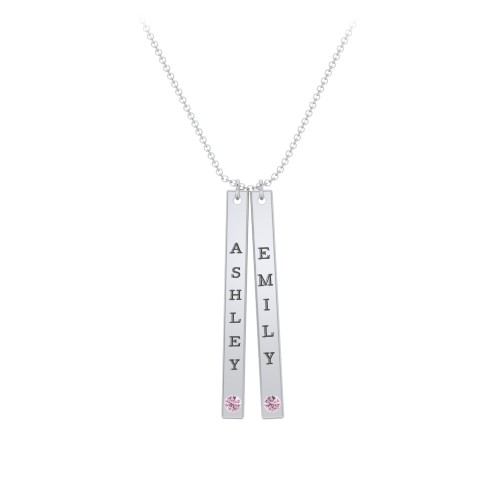 Multi Vertical Birthstone Bar Pendant - 2 Bar – Sterling Silver with Pink Tourmaline