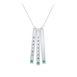 Multi Vertical Birthstone Bar Pendant - 3 Bar in 925 Sterling Silver with Emerald and Fancy Pink Premium Zirconia