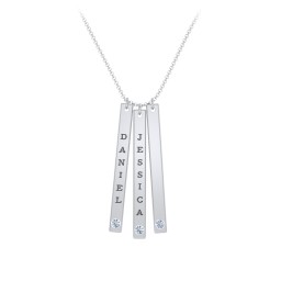 Multi Vertical Birthstone Bar Pendant - 3 Bar in 925 Sterling Silver with Aquamarine and Fancy Pink Premium Zirconia