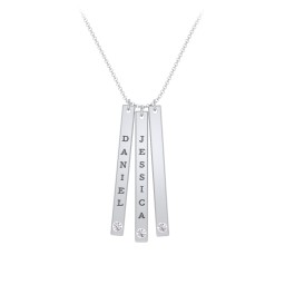 Multi Vertical Birthstone Bar Pendant - 3 Bar in 925 Sterling Silver with Cubic Zirconia and Fancy Pink Premium Zirconia