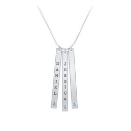 Multi Vertical Birthstone Bar Pendant - 3 Bar in 925 Sterling Silver with Blue Topaz and Fancy Pink Premium Zirconia