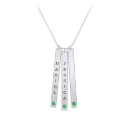 Multi Vertical Birthstone Bar Pendant - 3 Bar in 925 Sterling Silver with Emerald and Fancy Pink Premium Zirconia