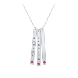 Multi Vertical Birthstone Bar Pendant - 3 Bar in 925 Sterling Silver with Ruby and Fancy Pink Premium Zirconia