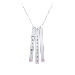 Multi Vertical Birthstone Bar Pendant - 3 Bar in 925 Sterling Silver with Pink Tourmaline and Fancy Pink Premium Zirconia