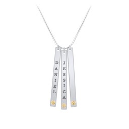 Multi Vertical Birthstone Bar Pendant - 3 Bar in 925 Sterling Silver with Citrine and Fancy Pink Premium Zirconia