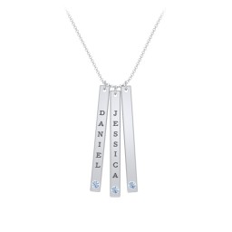 Multi Vertical Birthstone Bar Pendant - 3 Bar in 925 Sterling Silver with Blue Topaz and Fancy Pink Premium Zirconia