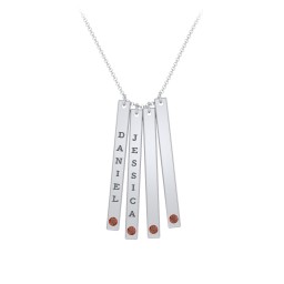 Multi Vertical Birthstone Bar Pendant - 4 Bar in 925 Sterling Silver