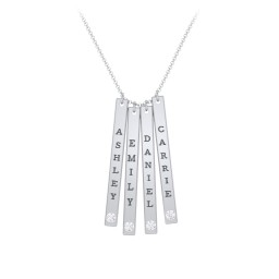 Multi Vertical Birthstone Bar Pendant - 4 Bar in 925 Sterling Silver with Diamond