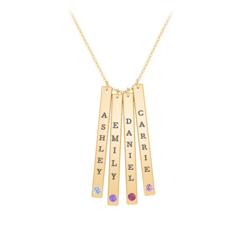 Multi Vertical Birthstone Bar Pendant - 4 Bar – 10K Yellow Gold with Blue Topaz, Amethyst, Ruby, and Pink Tourmaline