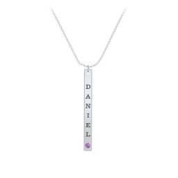 Multi Vertical Birthstone Bar Pendant - 1 Bar in 925 Sterling Silver with Amethyst, Red Premium Zirconia, and Fancy Pink Premium Zirconia