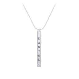 Multi Vertical Birthstone Bar Pendant - 1 Bar in 925 Sterling Silver with Aquamarine, Amethyst, Red Premium Zirconia, and Fancy Pink Premium Zirconia