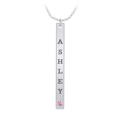 Multi Vertical Birthstone Bar Pendant - 1 Bar – Sterling Silver with Pink Tourmaline