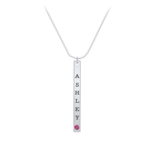 Multi Vertical Birthstone Bar Pendant - 1 Bar – Sterling Silver with Ruby