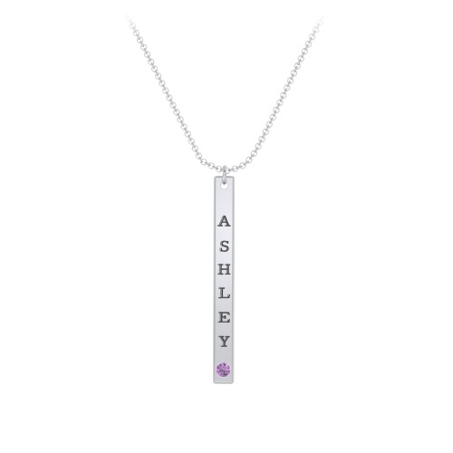 Multi Vertical Birthstone Bar Pendant - 1 Bar – Sterling Silver with Amethyst