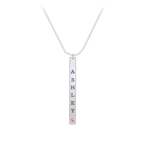 Multi Vertical Birthstone Bar Pendant - 1 Bar – Sterling Silver with Pink Tourmaline