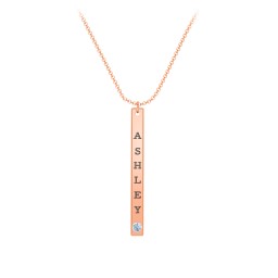 Multi Vertical Birthstone Bar Pendant - 1 Bar in 10K Solid Rose Gold with Blue Topaz, Amethyst, Red Premium Zirconia, and Fancy Pink Premium Zirconia