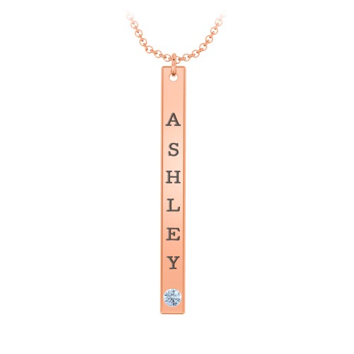 Multi Vertical Birthstone Bar Pendant - 1 Bar – 10K Rose Gold with Blue Topaz